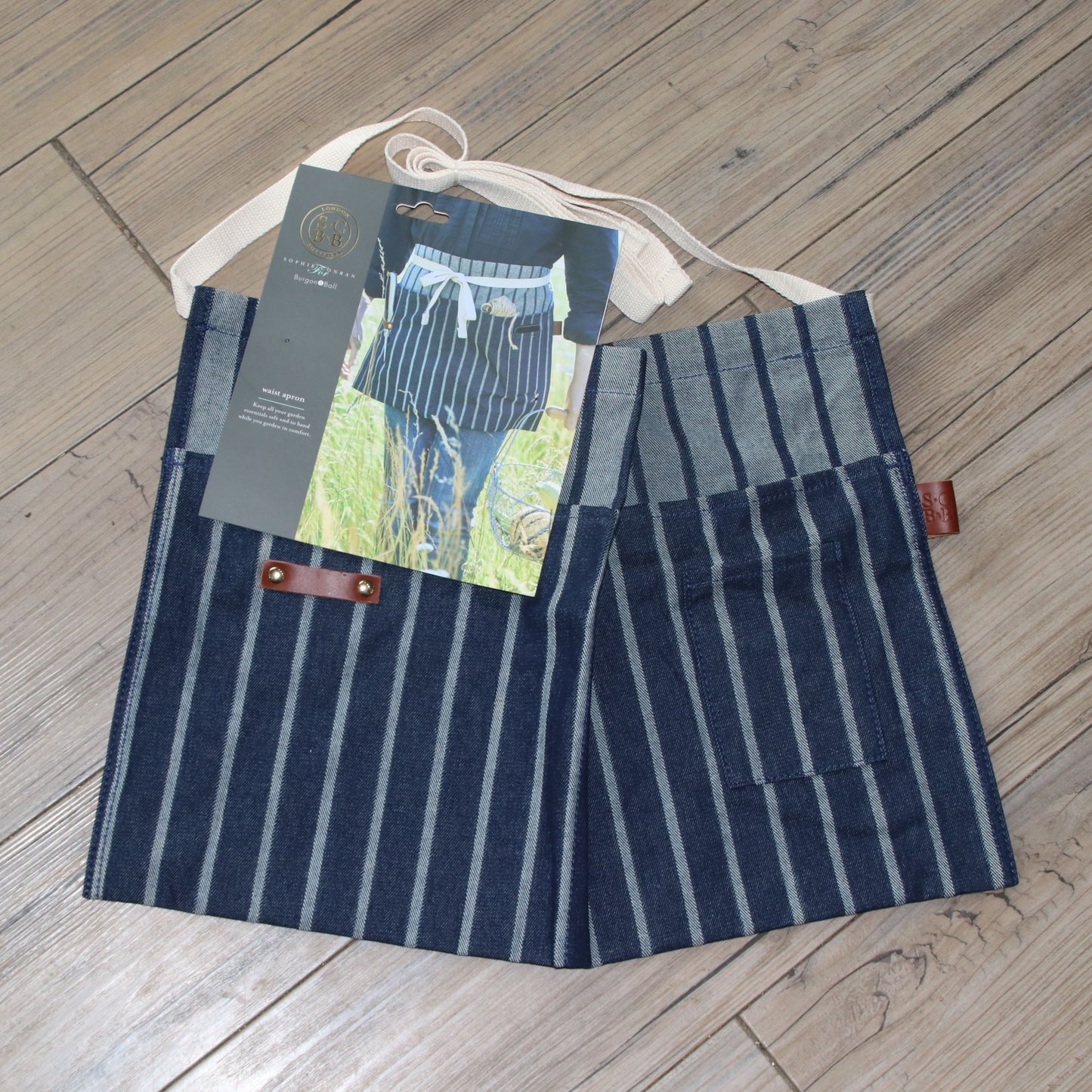 デニム生地ガーデニングエプロン - Sophie Conran Waist Apron Blue Stripe
