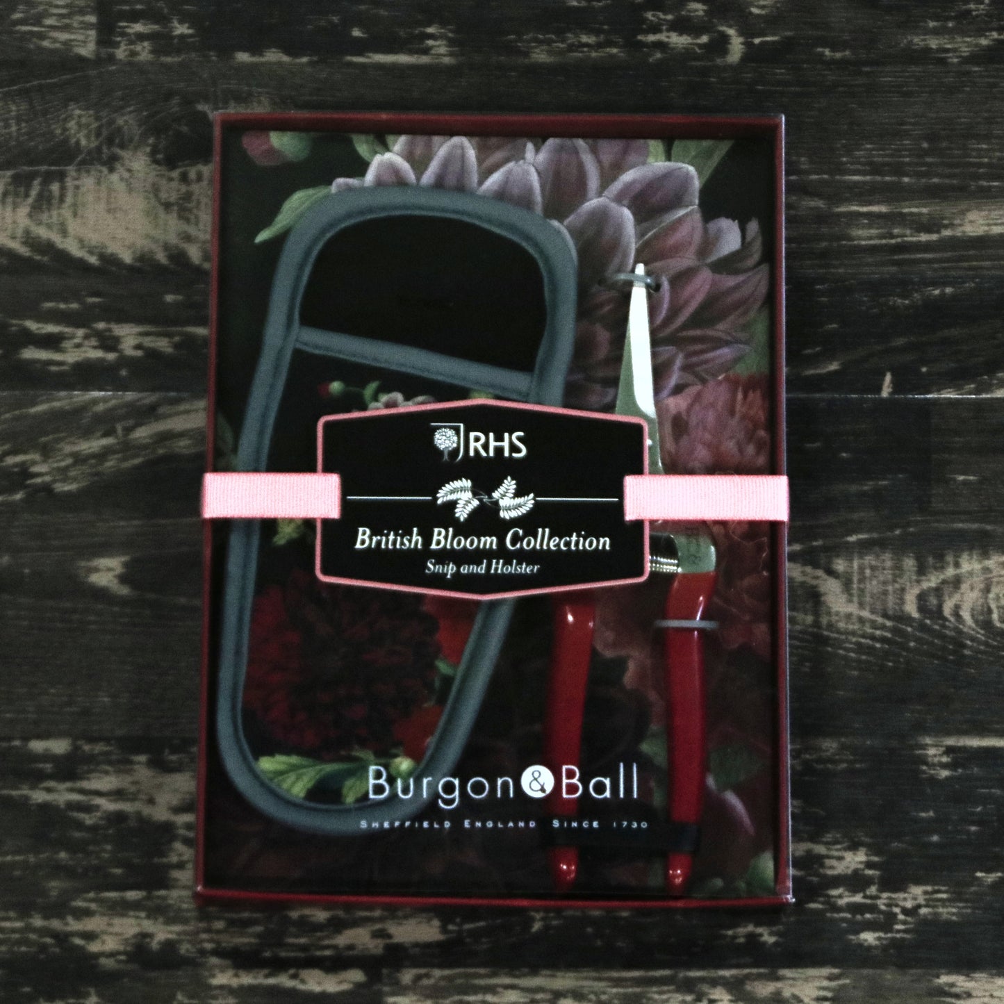 Burgon&Ball社 園芸用小型はさみ&ホルダー ギフトセット ダリアとボタン - RHS British Bloom Gift Boxed Snip and holster