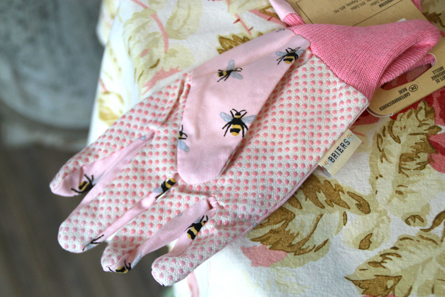 ガーデニンググローブ コットングリップ 3組セット（ミツバチ） - Triple Pack Bees Cotton Grip Gloves
