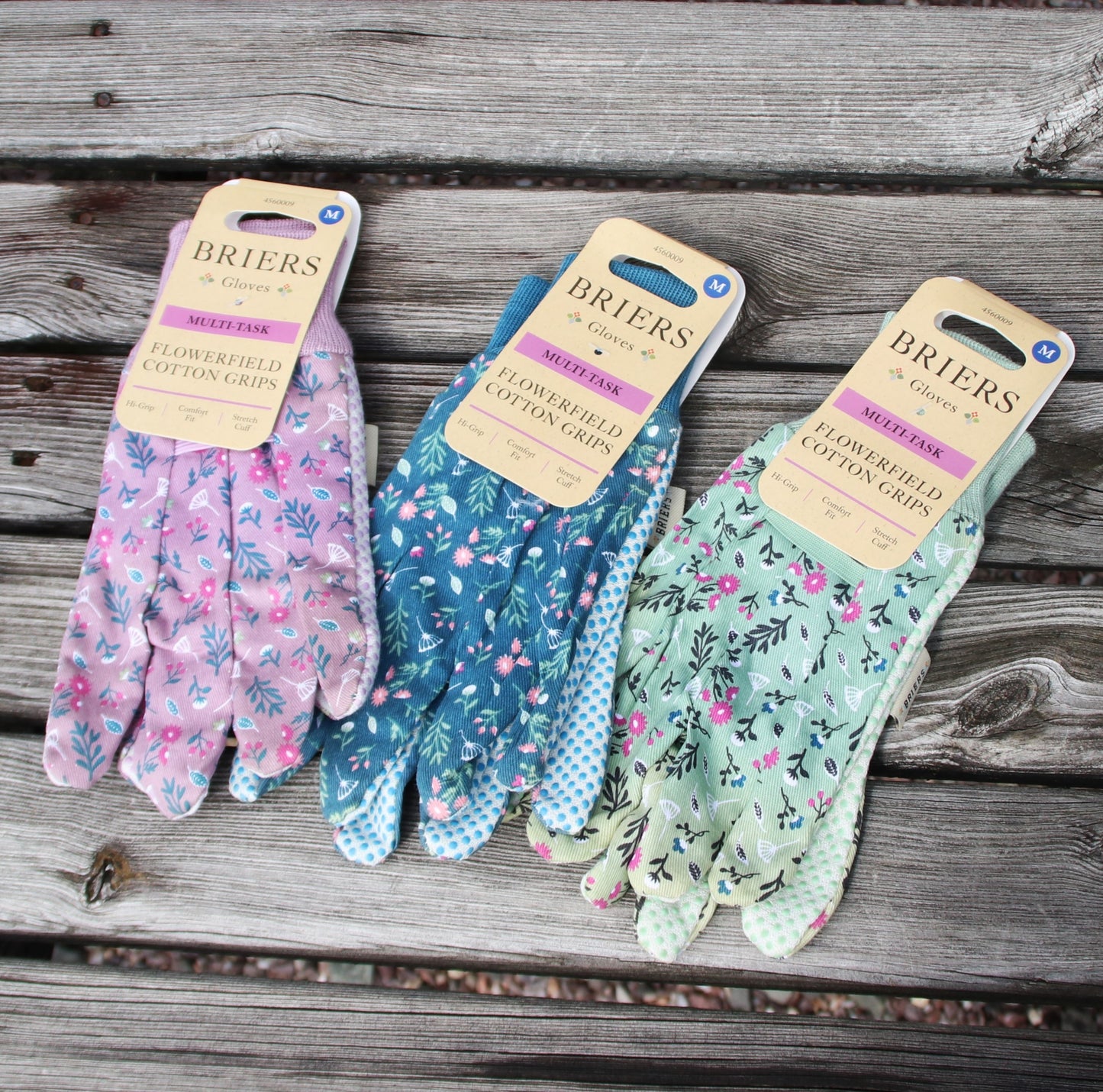 花柄ガーデニンググローブ（お花畑） コットングリップ 3組セット - Triple Pack Cotton Grip Gloves Flowerfield