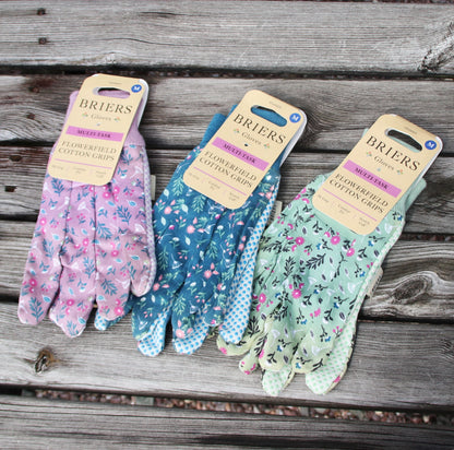 花柄ガーデニンググローブ（お花畑） コットングリップ 3組セット - Triple Pack Cotton Grip Gloves Flowerfield