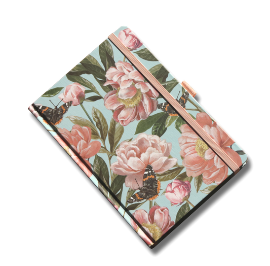 バタフライ＆ローズ A5 ノートブック - Butterflies & roses A5 notebook