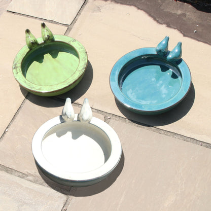 セラミックの丸型バードフィーダー（アソートカラー） - Ceramic Round Bird Feeder Assorted Colours