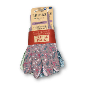 花柄ガーデニンググローブ（お花畑） コットングリップ 3組セット - Cotton grip flowerfield triple pack gloves
