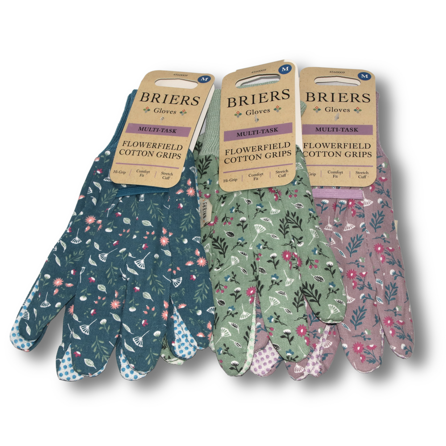 花柄ガーデニンググローブ（お花畑） コットングリップ 3組セット - Triple Pack Cotton Grip Gloves Flowerfield